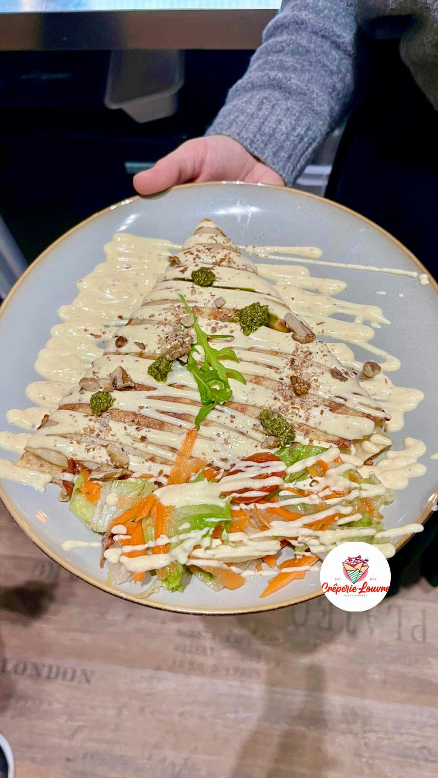 Close-up of sweet crepe dessert